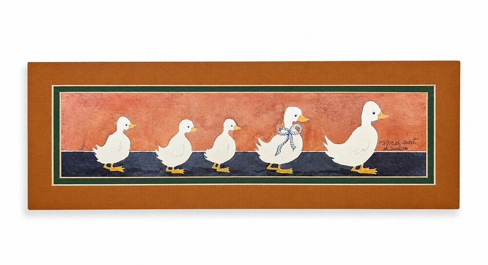Edi Sweet Duck Print with Mat Cottagecore Country Folk Art 15" x 5"